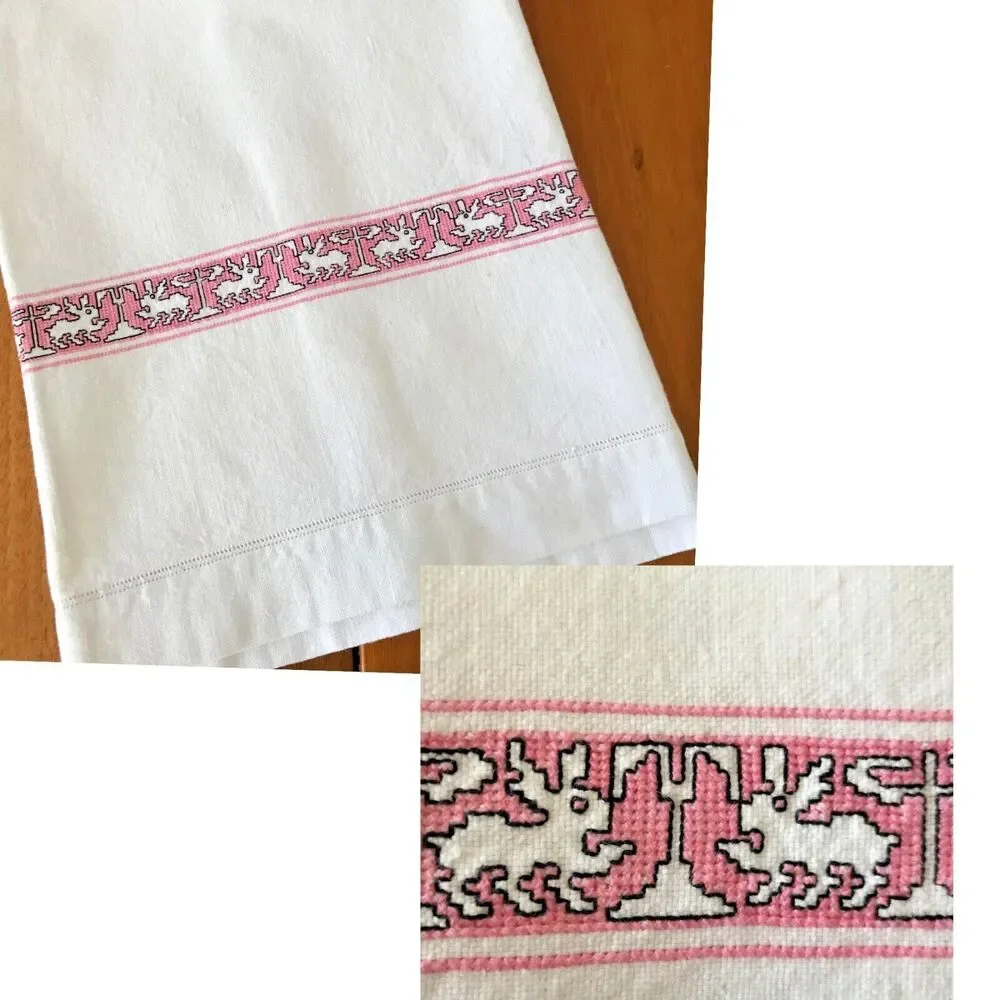 Kitchen Linen Towel Bunny Rabbit  Runner Spring Cross Stitch 22 x 53 Easter